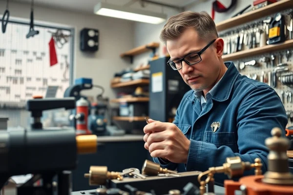Crafting van keys with precision in a well-organized locksmith shop.