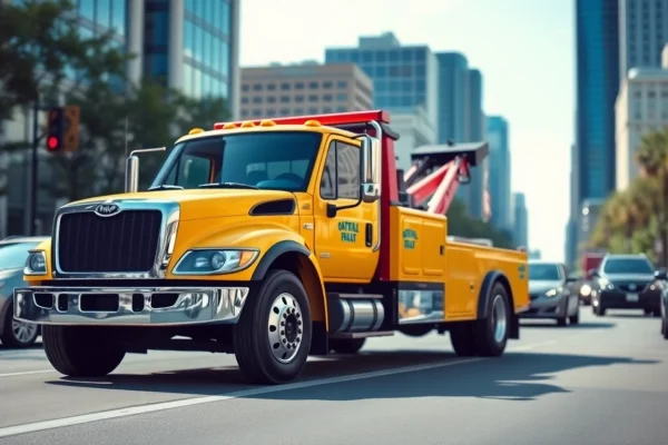 Provide reliable Roadside Assistance in Toronto with a professional towing service on a busy street.