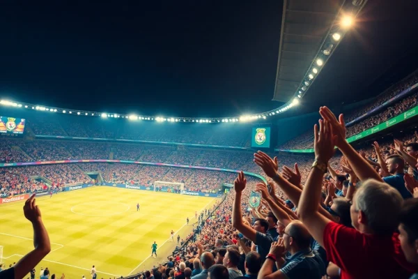 Engaged fans at a soccer match showcasing their passion for situs judi bola betting.