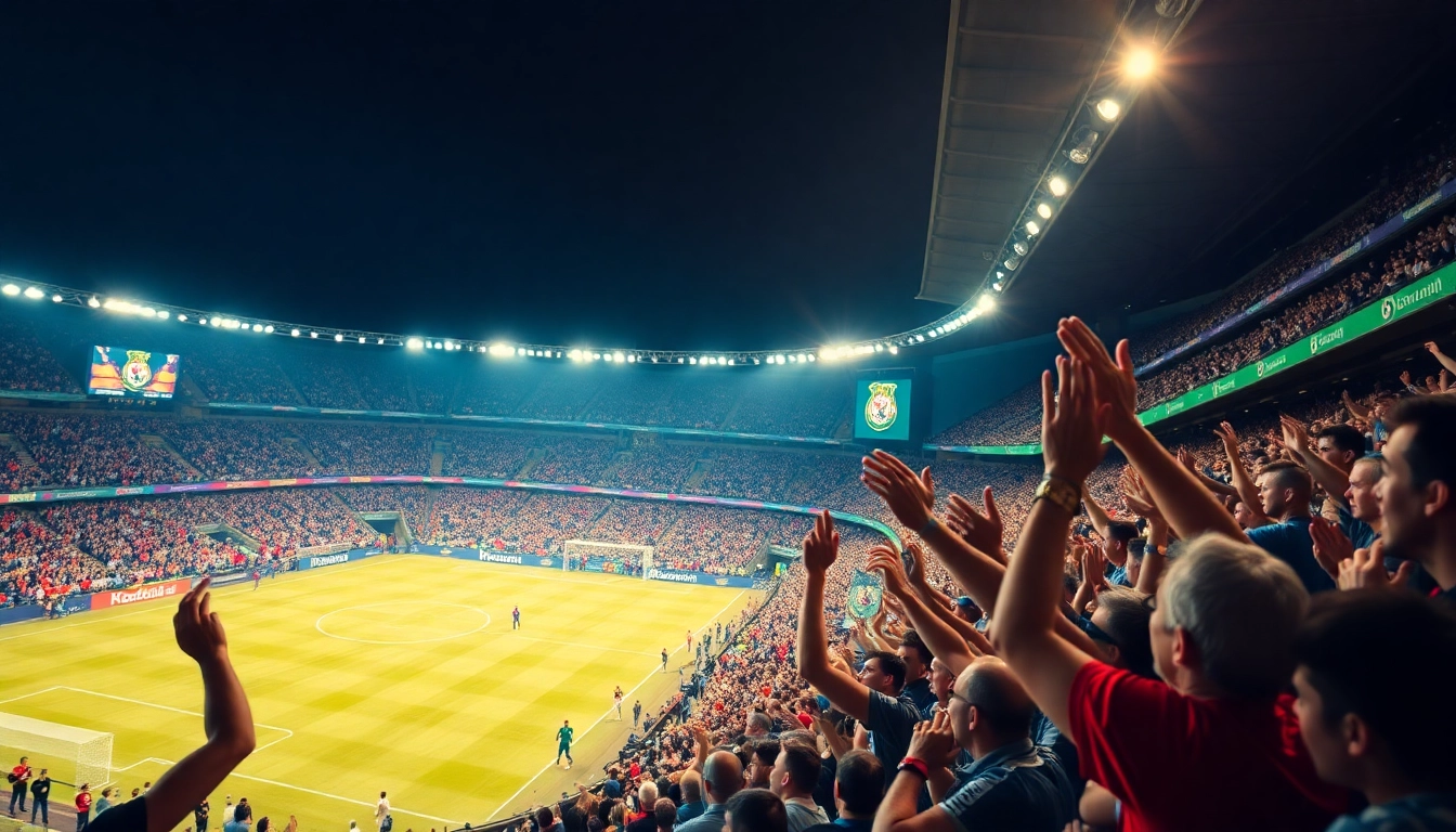 Engaged fans at a soccer match showcasing their passion for situs judi bola betting.