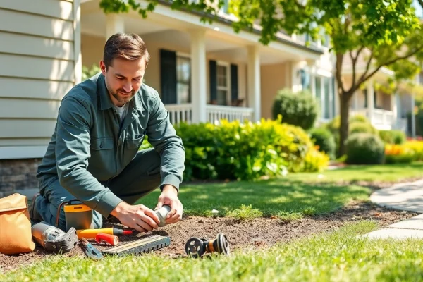 Engaging pest management technician inspecting a home, emphasizing professionalism.
