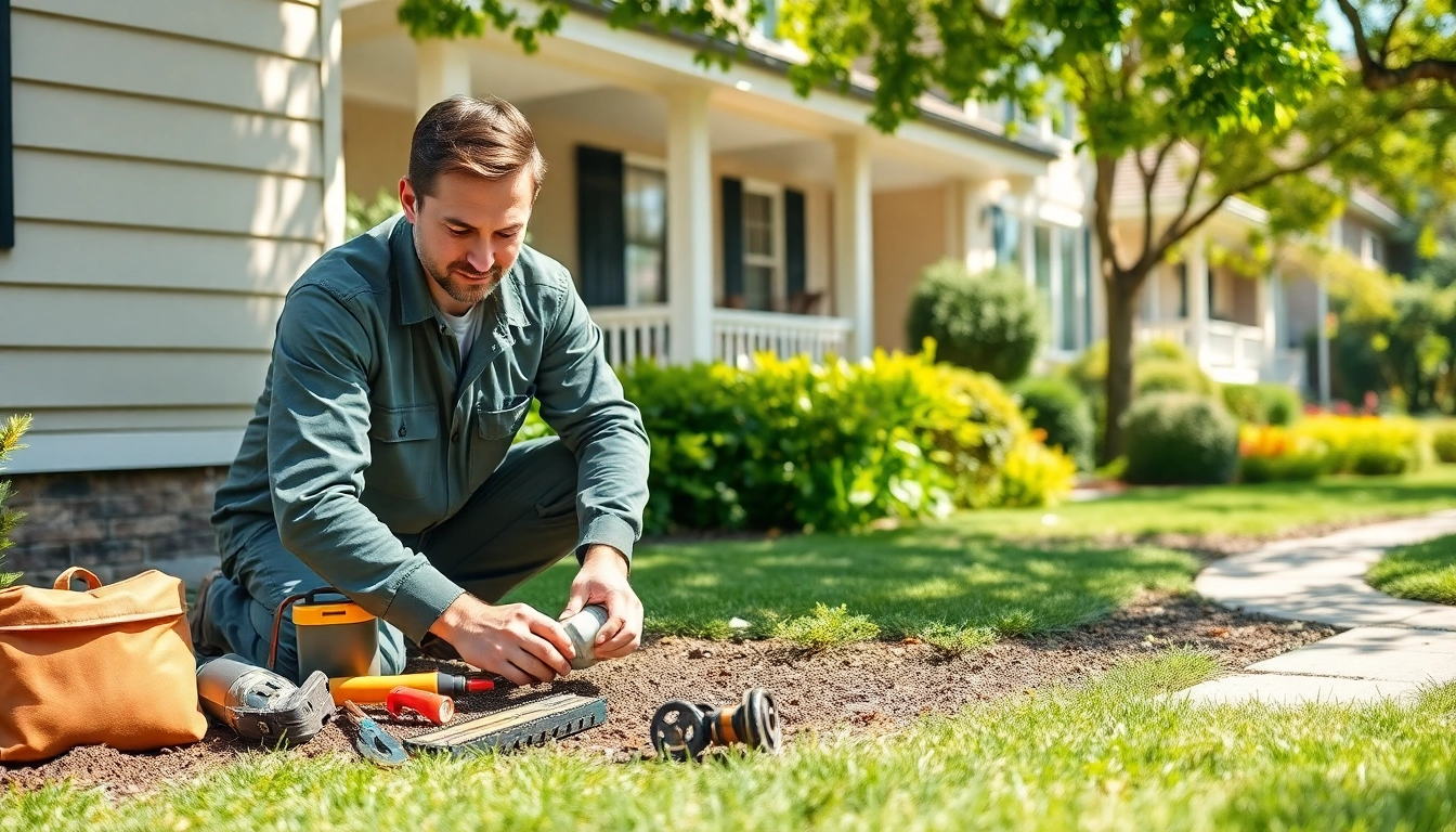 Engaging pest management technician inspecting a home, emphasizing professionalism.