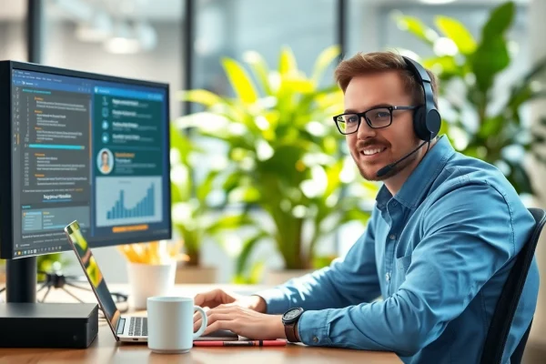 Providing Remote IT Support Markham with an IT technician assisting clients in a bright office.