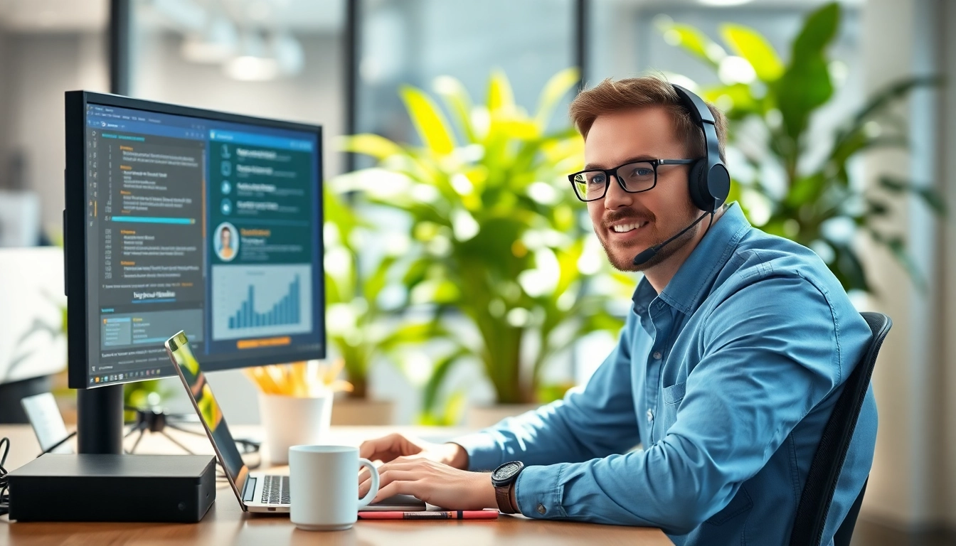 Providing Remote IT Support Markham with an IT technician assisting clients in a bright office.