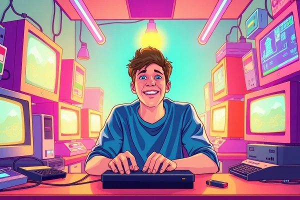 Playing dos games online with excitement in a cozy gaming den