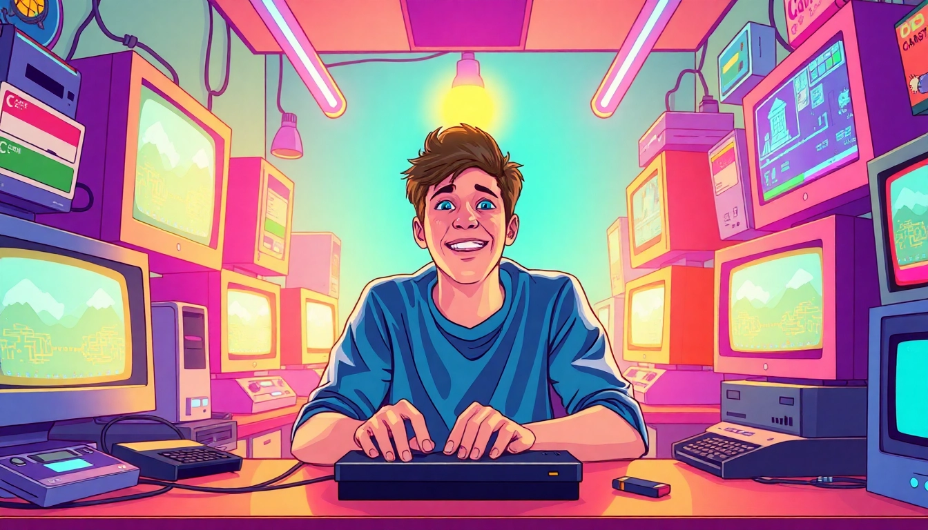 Playing dos games online with excitement in a cozy gaming den