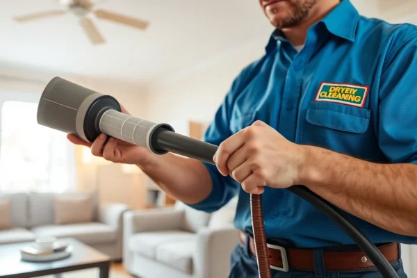 Technician offers professional dryer vent franchises near me cleaning services in a residential setting.