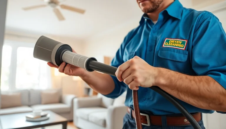 Technician offers professional dryer vent franchises near me cleaning services in a residential setting.