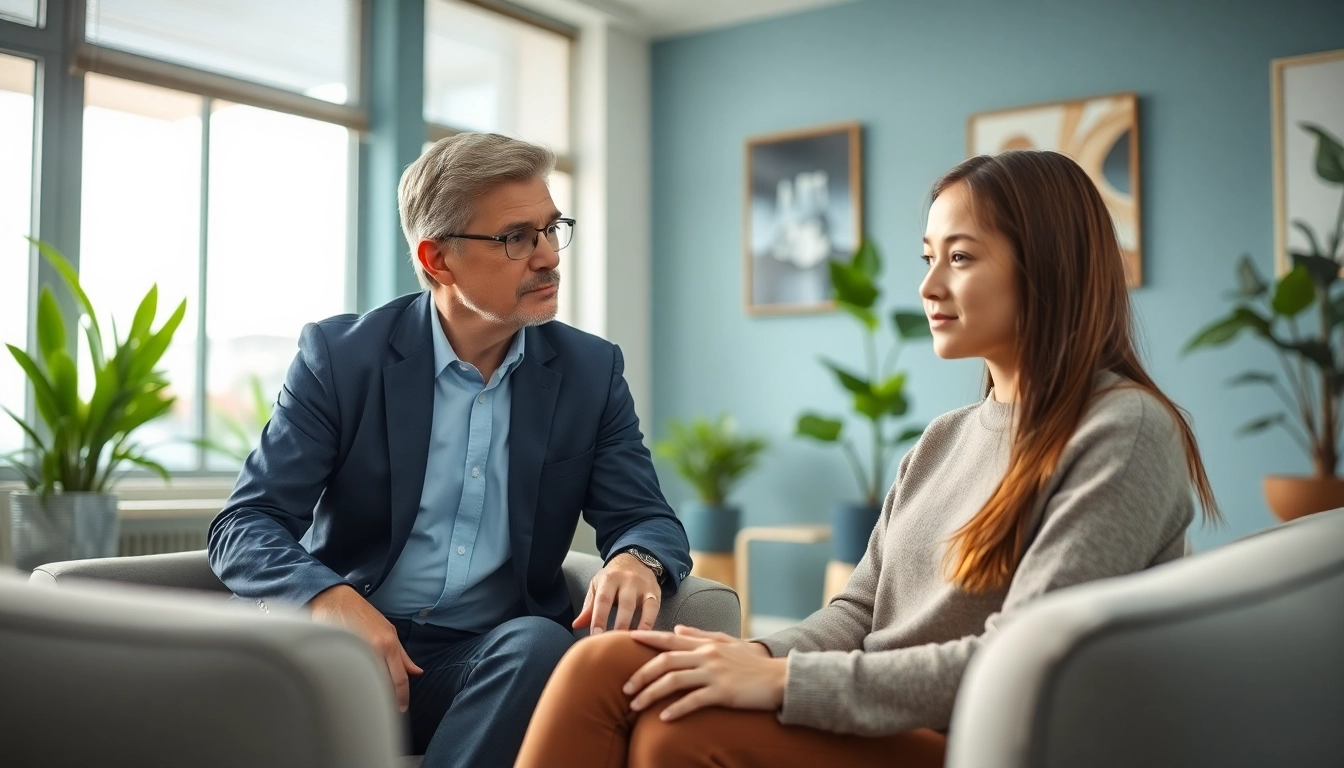 Engaged discussion about anxiety treatment dubai in a supportive therapy session.