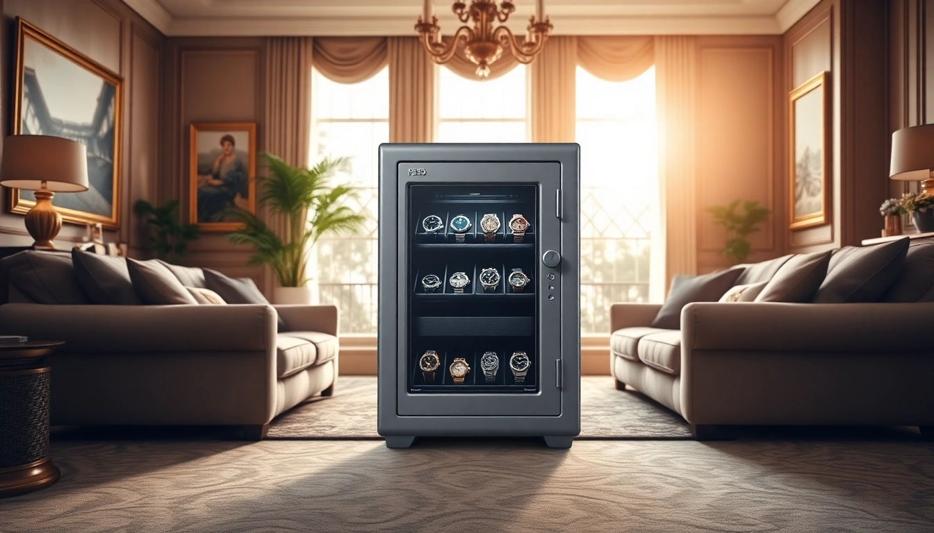 Showcase of a sophisticated watch safe emphasizing premium craftsmanship and elegance.