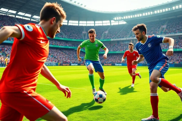 Football betting tips today showing a thrilling match scene with energetic players and vibrant atmosphere.