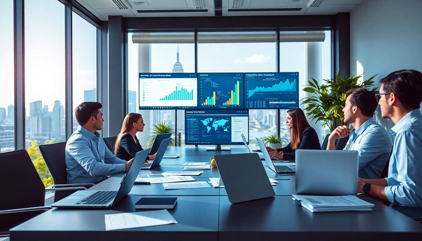 Developing competitive intelligence strategies in a modern office with a tech-savvy team.