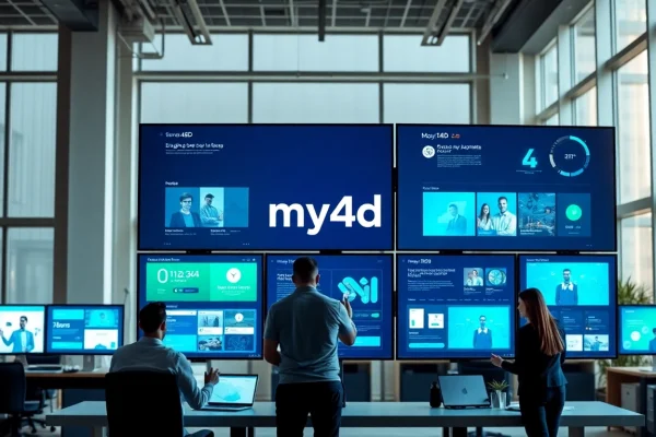 Access unique features of my4d in a modern digital workspace with vibrant screens.