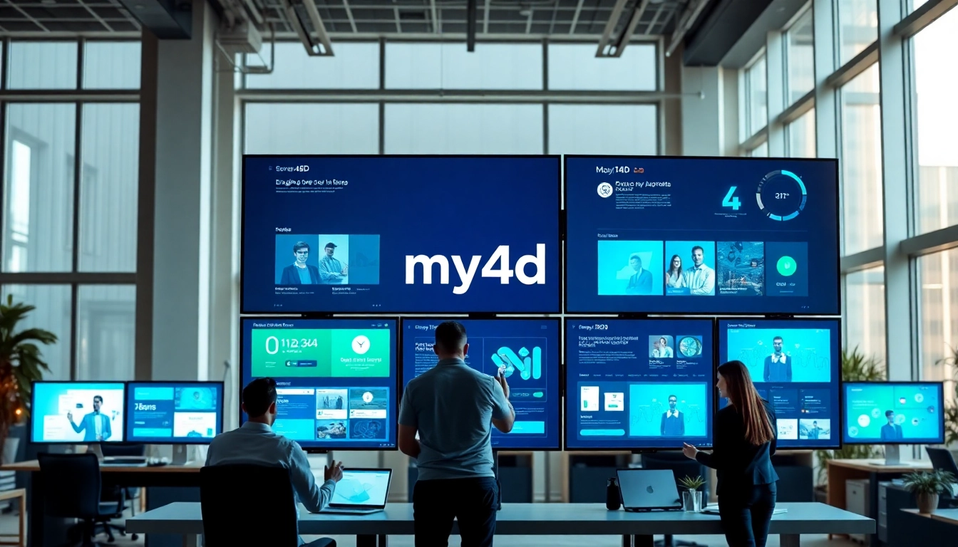 Access unique features of my4d in a modern digital workspace with vibrant screens.