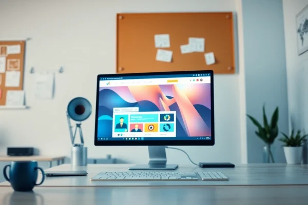 Showcase of a modern workspace embodying professional website design principles with vibrant colors and natural light.