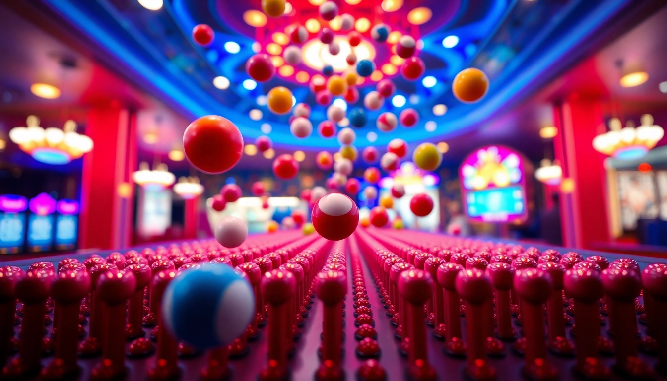 Menggugah semangat dengan situs plinko yang menampilkan bola berwarna cerah bermain di papan pin.