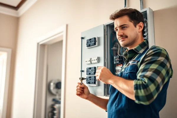 Installing a new Electrical Panel with a technician ensuring safe wiring.