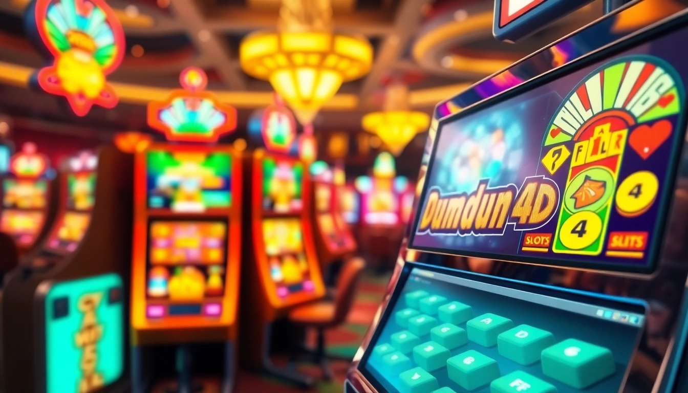 Mencoba mesin slot Dumdum4D yang menarik dengan grafis berwarna-warnai di kasino.