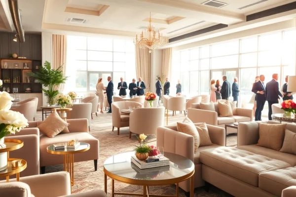 Guests celebrating in the elegant event space at le lieu with exquisite decor and natural lighting.