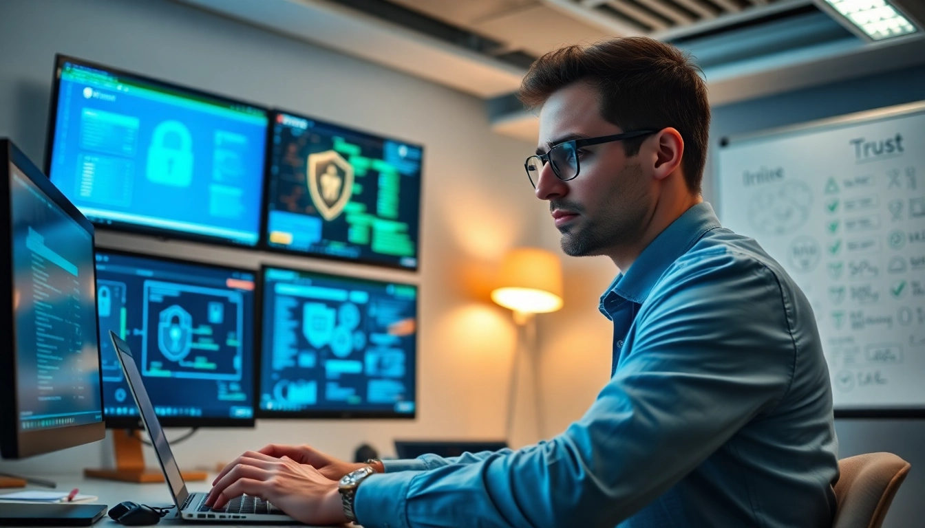 Durchführung eines Penetrationstest durch einen Cybersecurity-Experten in einem modernen Büro.