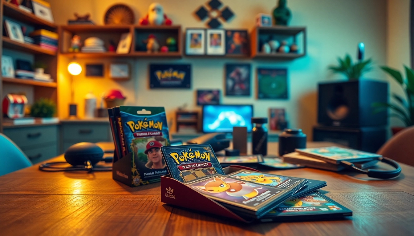Showcase of Pokémon TCG India cards and collectibles on a gaming table.