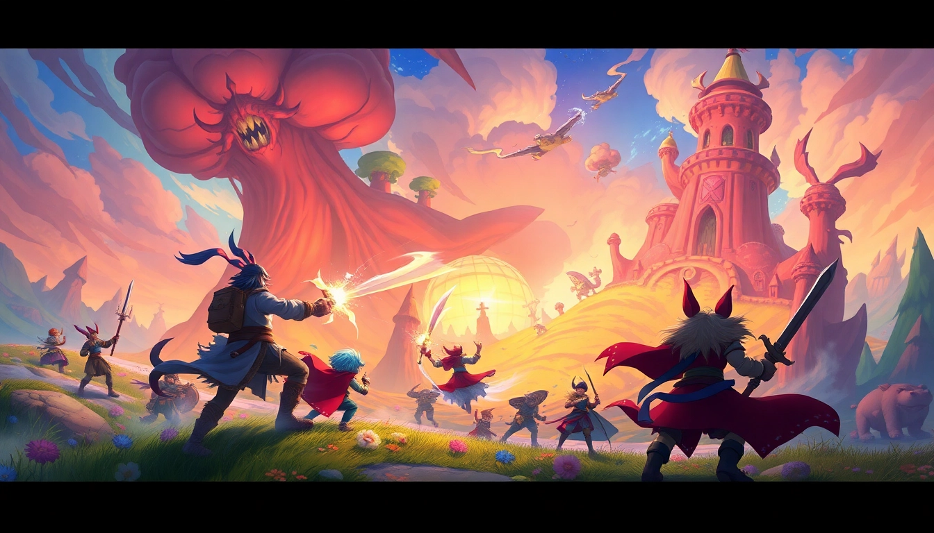 The dede game showcases dynamic characters engaging in animated battles in a mystical fantasy world.