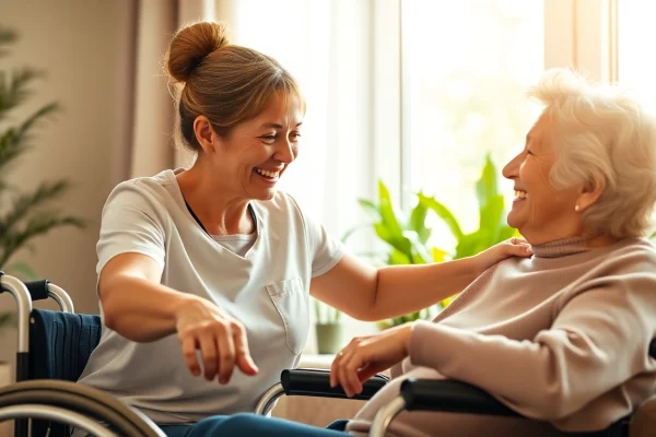 Engaging senior caregivers austin tx assisting an elderly client with kindness in home care.