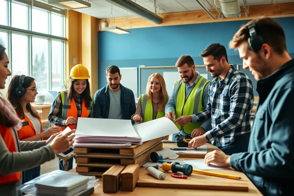 Students engaged in construction education colorado training with hands-on tools and materials.