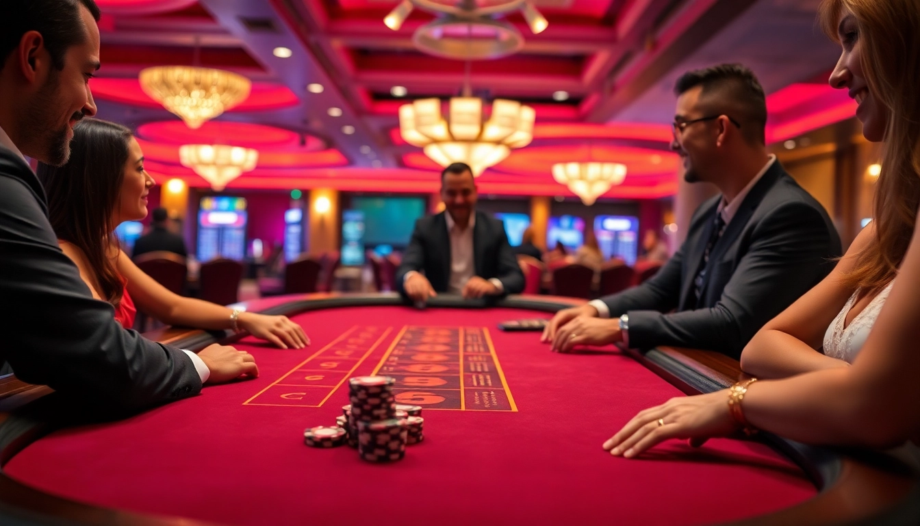 Experience the thrilling ambiance of TPower casino with engaging players at a live blackjack table.