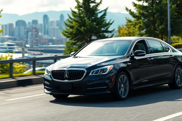 Experience premier Vancouver car service with a luxurious sedan and professional chauffeur in action.