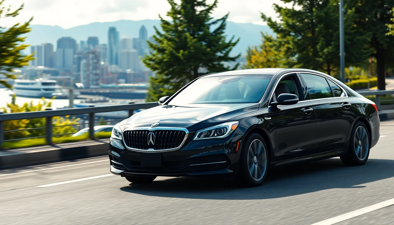 Experience premier Vancouver car service with a luxurious sedan and professional chauffeur in action.