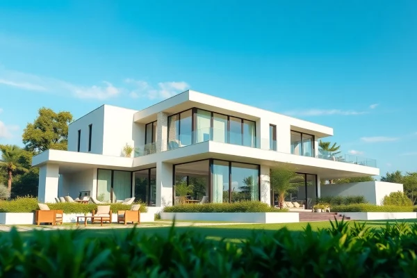Architekturvisualisierung eines modernen Hauses in einer einladenden Umgebung mit eleganten Details.
