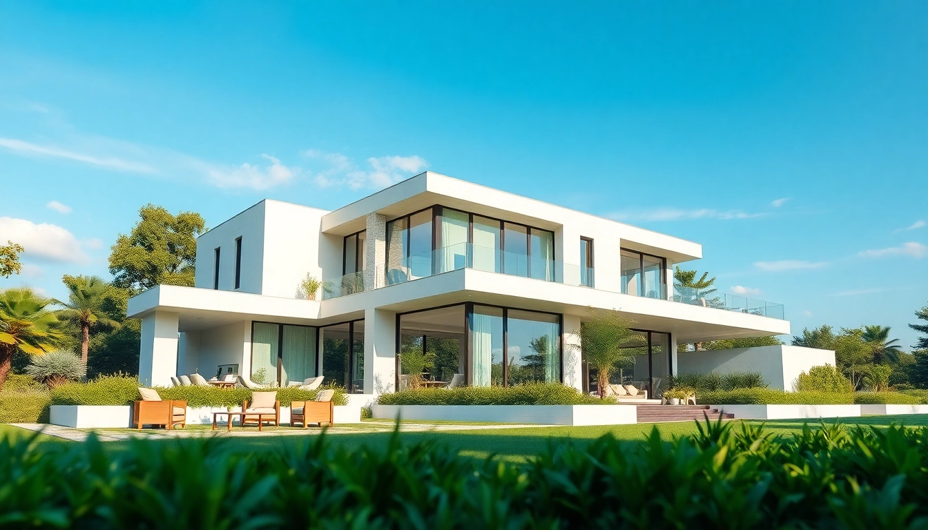 Architekturvisualisierung eines modernen Hauses in einer einladenden Umgebung mit eleganten Details.