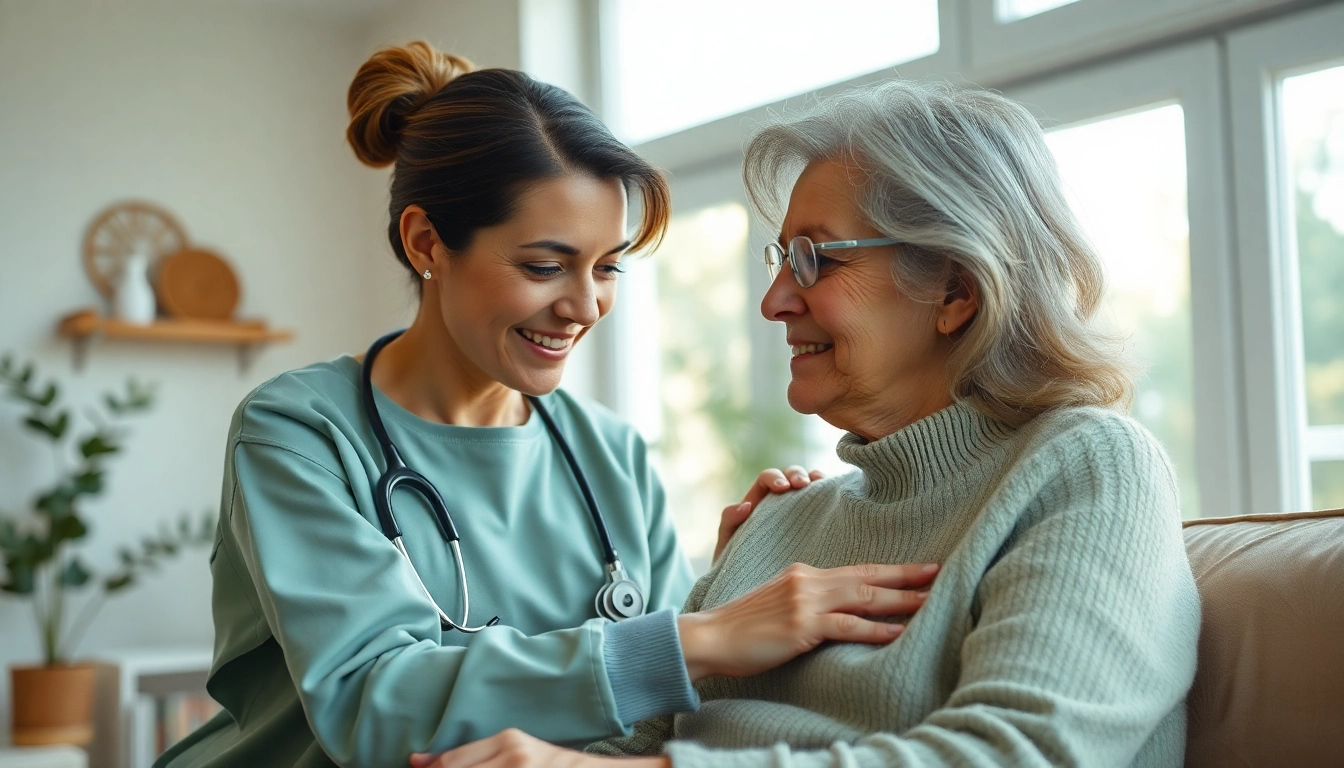 Caring interaction between senior caregivers austin tx and an elderly client in a cozy home.