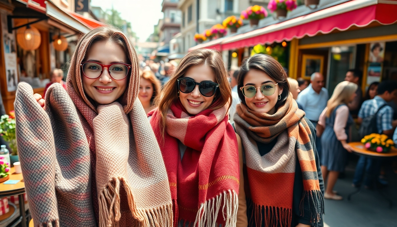 Discover stylish options for scarves near me at a lively outdoor market.