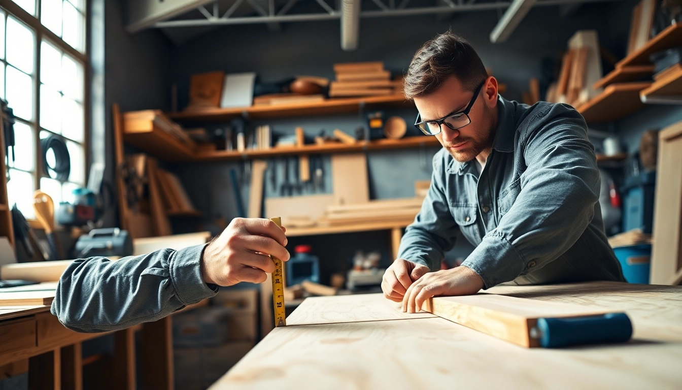 Learn about carpentry apprenticeship near me with a skilled carpenter measuring wood.