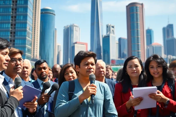 Current Events and Insights on World News Today: A Comprehensive Analysis Journalists capturing live world news in a bustling urban setting, showcasing diverse voices and perspectives.