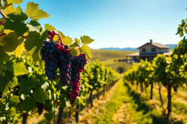 Experience the lush vineyards of wineries in Clarksburg nestled under a clear blue sky.