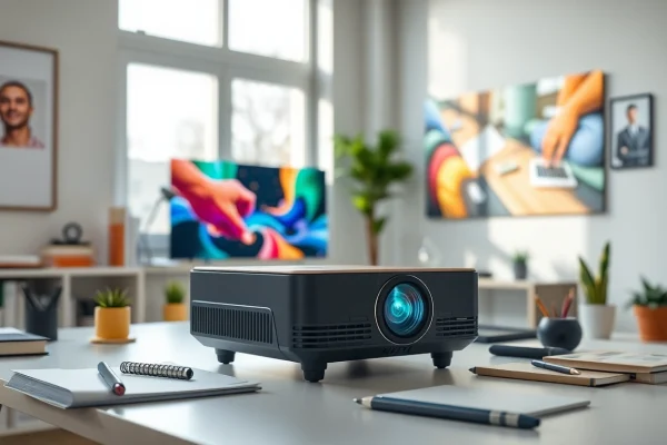 Maximize Your Space: Selecting the Right Projector for Any Occasion Projector displaying vibrant visuals in a bright home office setting, inspiring creativity.