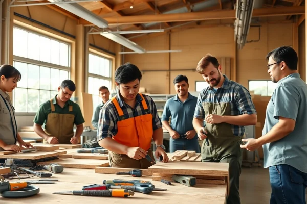 Engaged students at trade schools Oahu learn vital skills in a vibrant workshop environment.