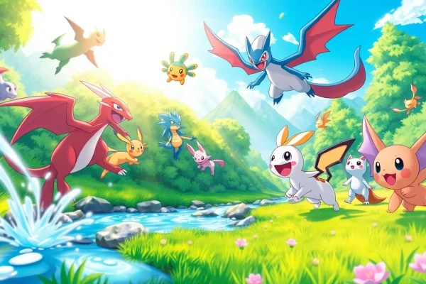 Engaging battle scene featuring Pokemon characters in a dynamic fantasy setting