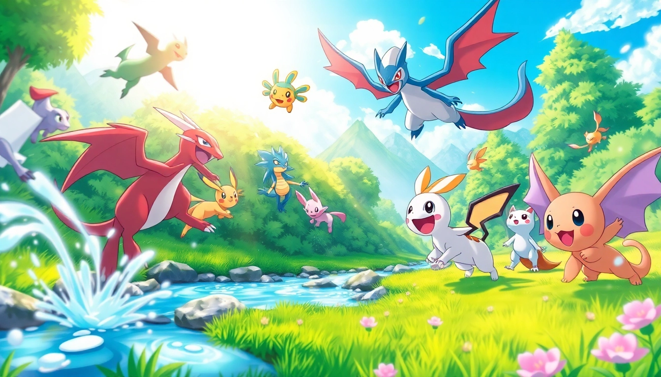 Engaging battle scene featuring Pokemon characters in a dynamic fantasy setting