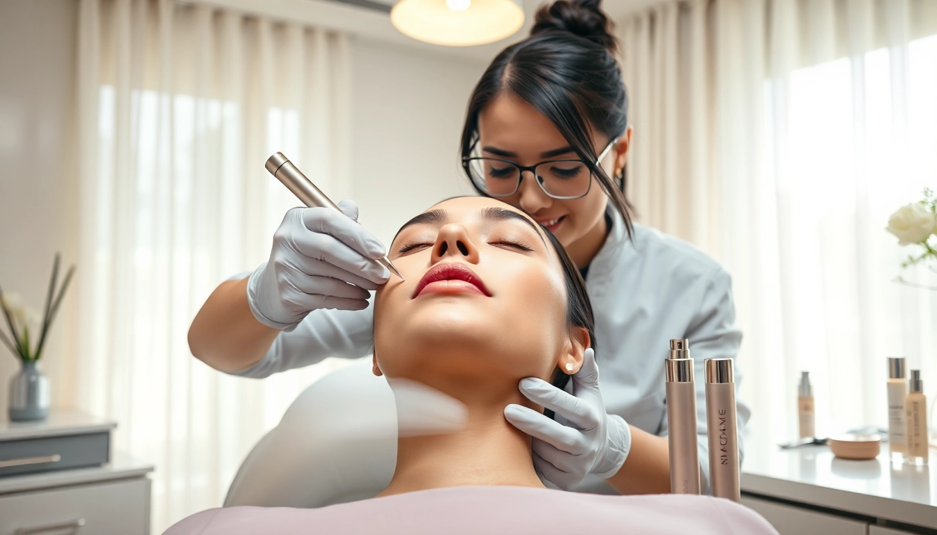 Lip enhancements health spa showcasing a professional aesthetician at work in a serene treatment room.