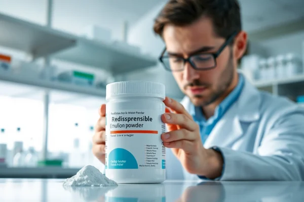 Analyze Redispersible Emulsion Powder in a scientific lab setting highlighting its key attributes.