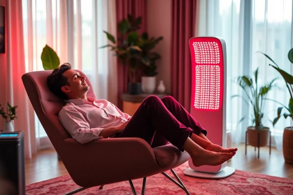 Utilize red light therapy at homeull body for relaxation and healing in a modern setting.