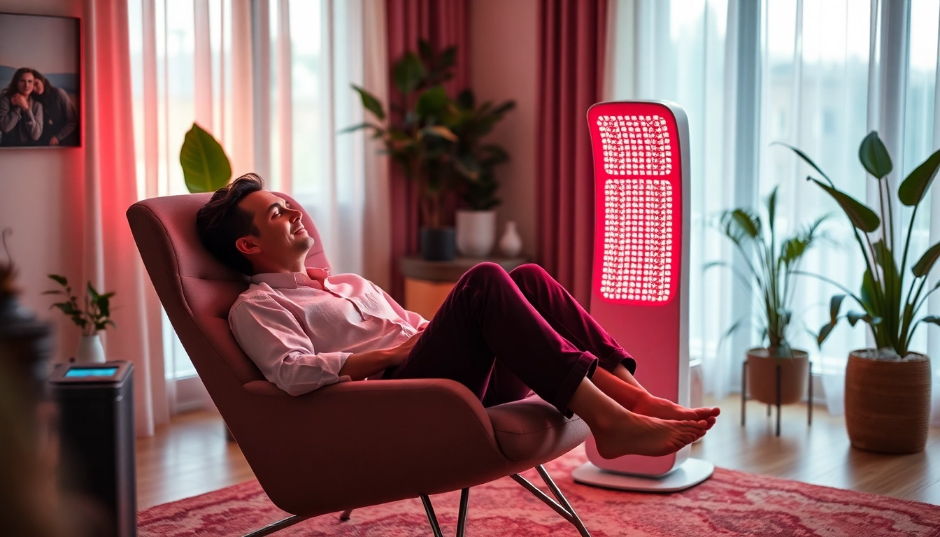 Utilize red light therapy at homeull body for relaxation and healing in a modern setting.