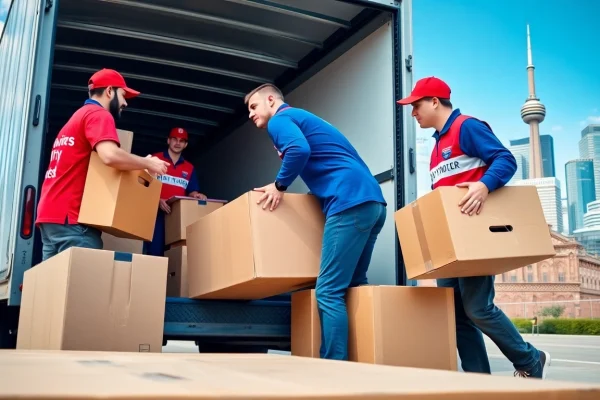 Movers Toronto expertly loading furniture and boxes into a truck, showcasing efficiency and teamwork.