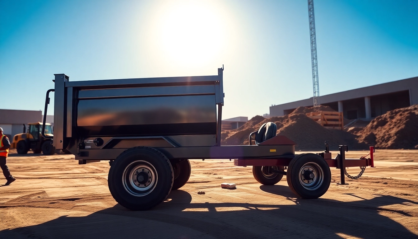 Find reliable dump trailers for sale near me, showcasing robust designs in active construction settings.