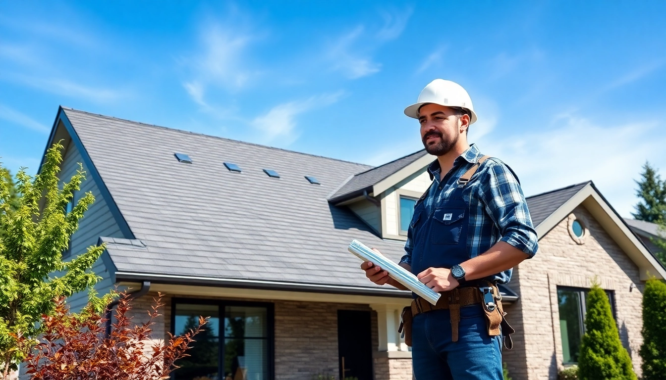 Roofing Vancouver Wa expert evaluating a high-quality residential roof with lush surroundings.