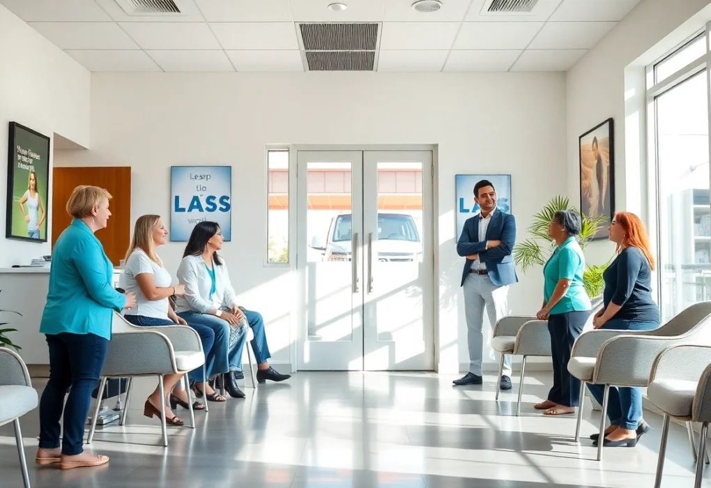 Clients consulting in a las vegas weight loss center with friendly staff in a welcoming environment.